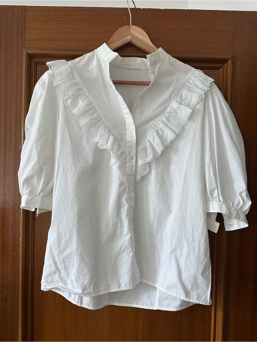Vintage 90’s White Ruffle Collar Blouse - Women Tops